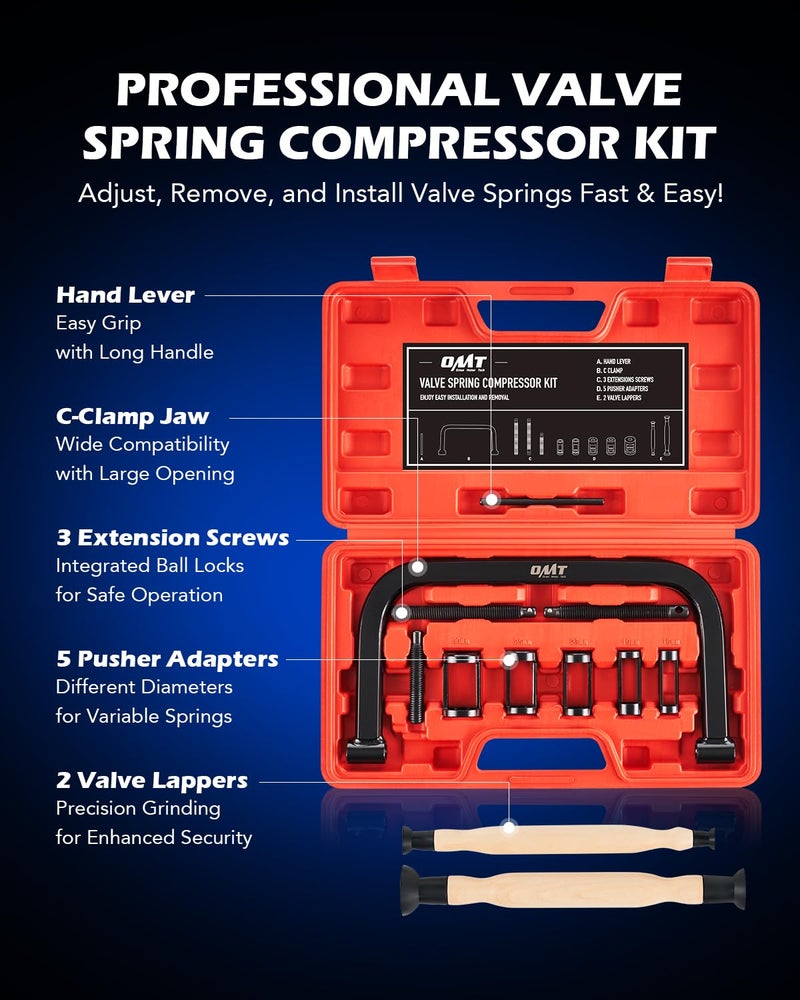 Orion Motor Tech Valve Spring Compressor  10pcs Valve Spring Removal Tool with Solid C Clamp  5pcs Collet Pusher Adapters for Motorcycle  ATV  Car  Small Engine Vehicle Equipment - Image 2